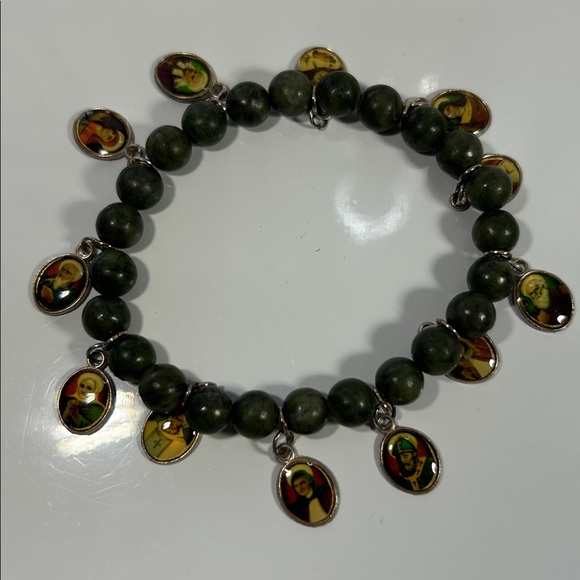 NWOT Genuine Gemstone Religious Icon Stretch Charm Bracelet - Picture 2 of 5